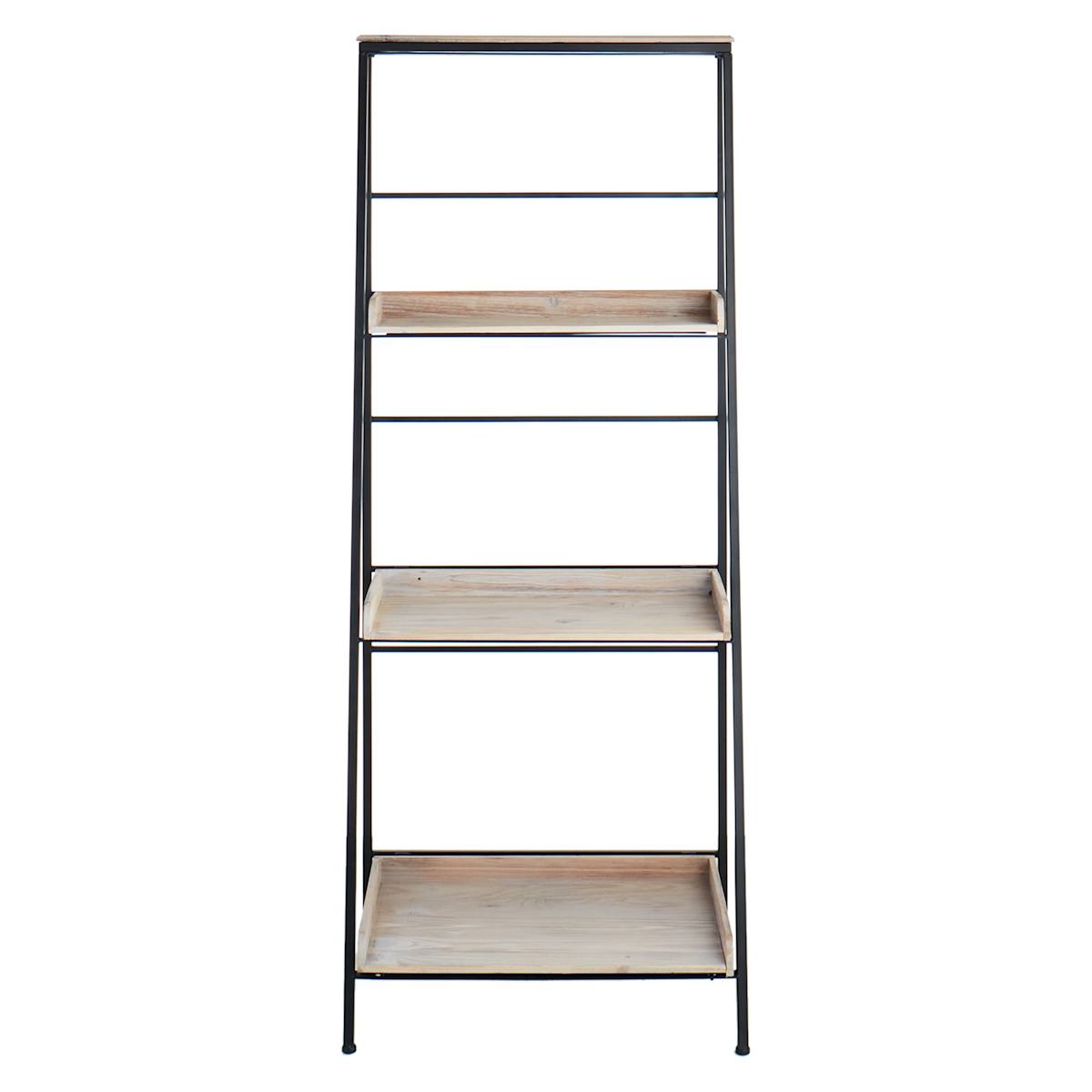 At Home Black Metal Folding Rack With Wood Tray Shelves