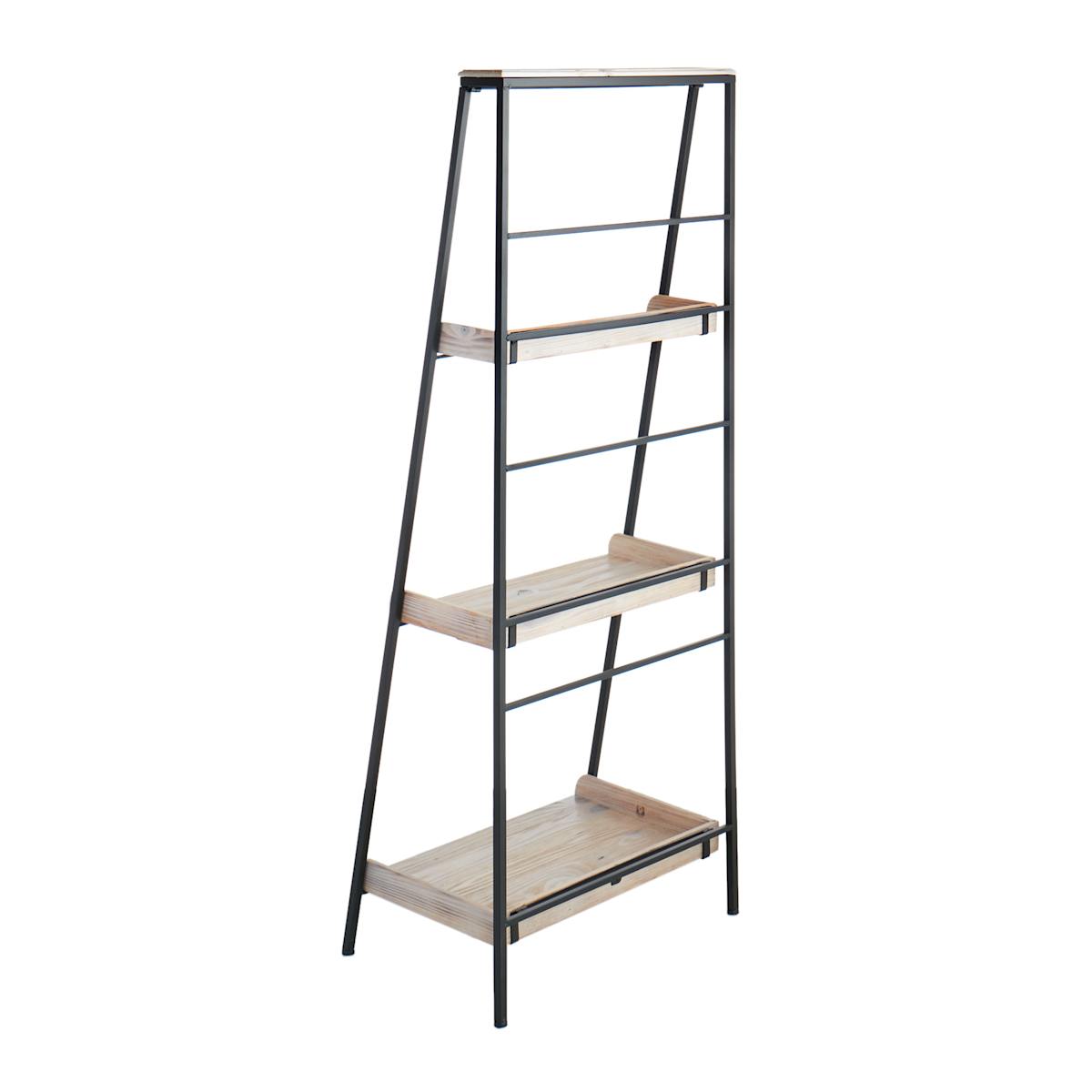 At Home Black Metal Folding Rack With Wood Tray Shelves