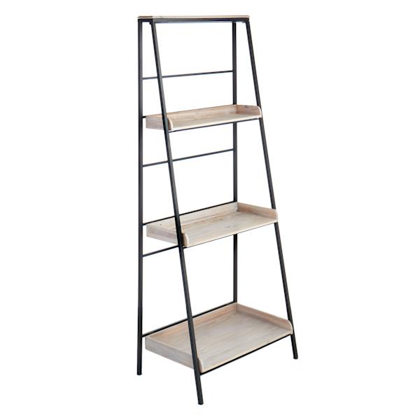 at home Black Metal Folding Rack With Wood Tray Shelves