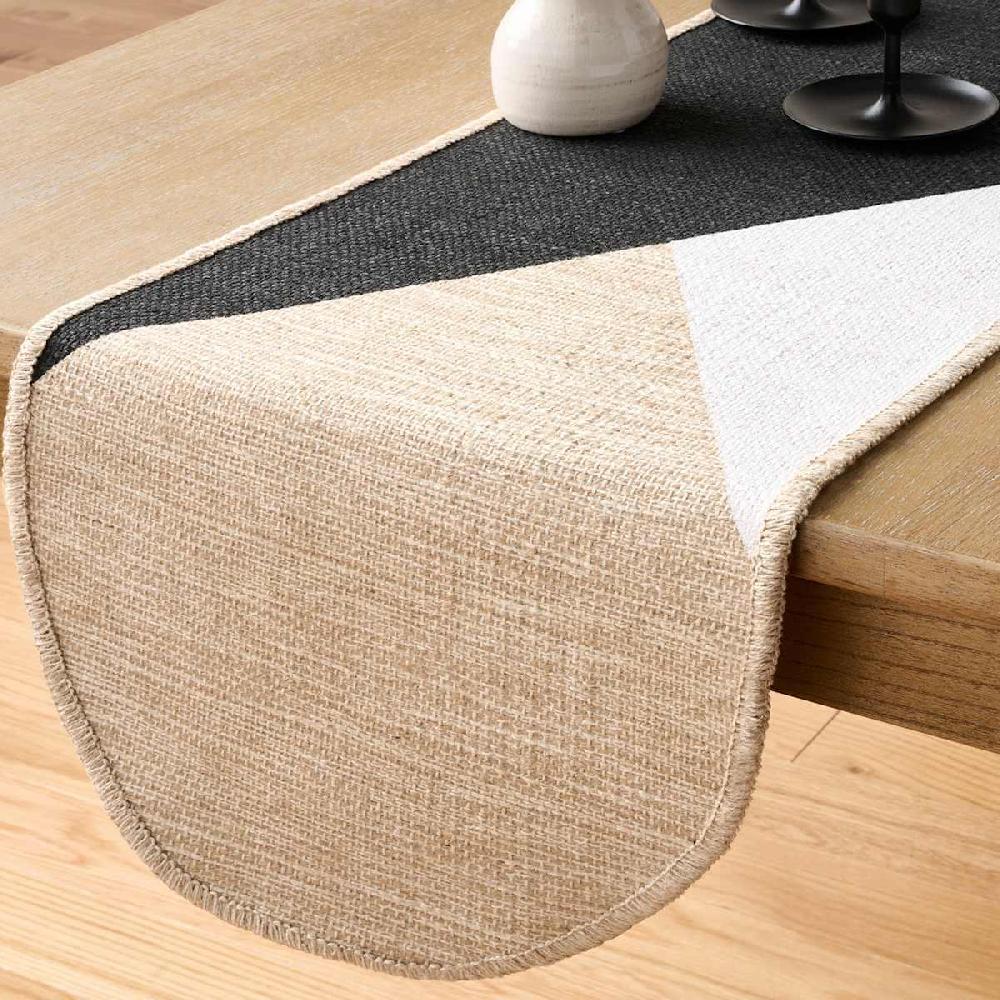 At Home Black & White Slice Design Jute Table Runner 72x14