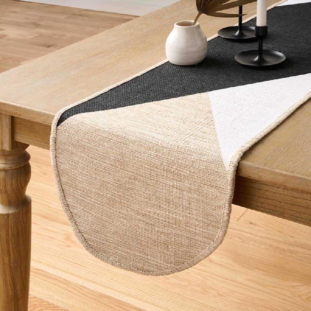 At Home Black & White Slice Design Jute Table Runner 72x14