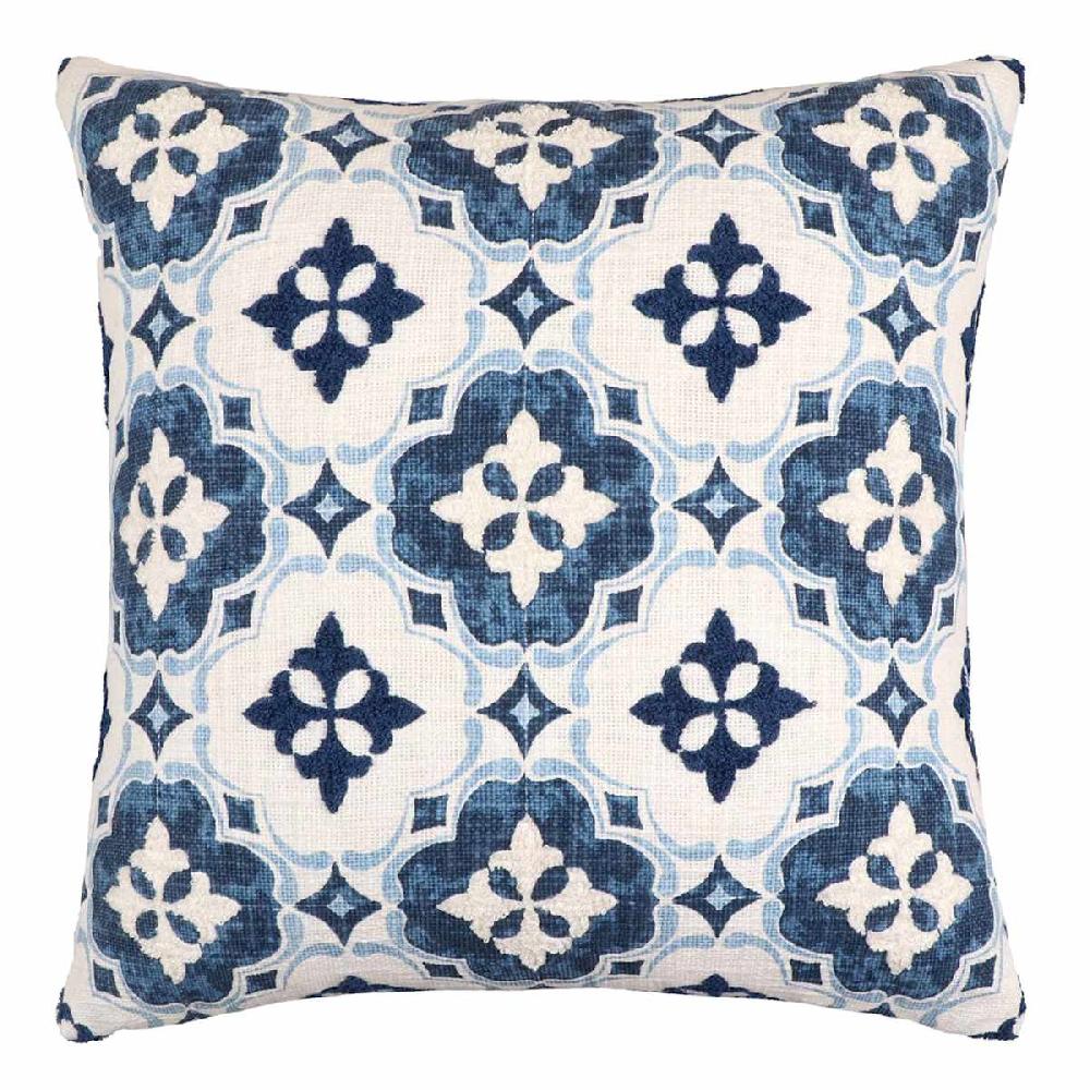 At Home Blue Coastal Tile Embroidered Throw Pillow 18"