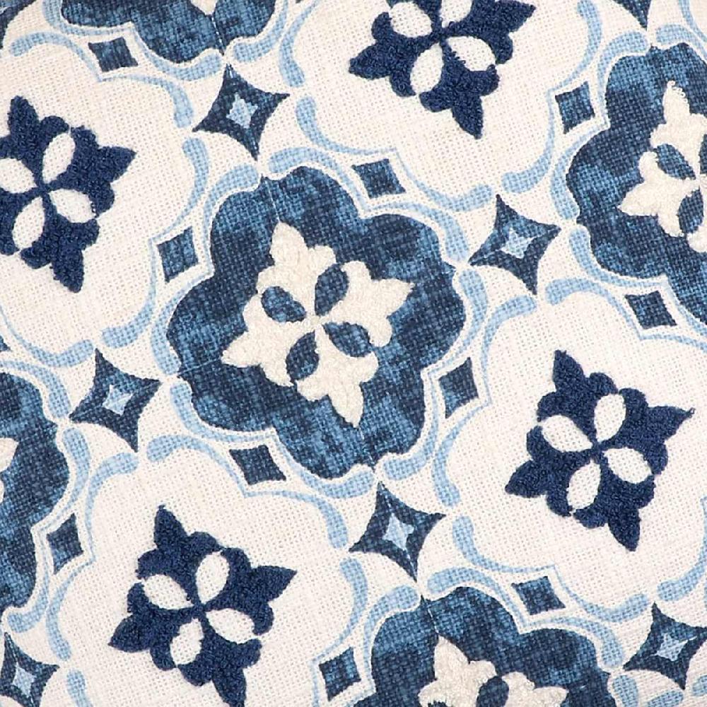 At Home Blue Coastal Tile Embroidered Throw Pillow 18"