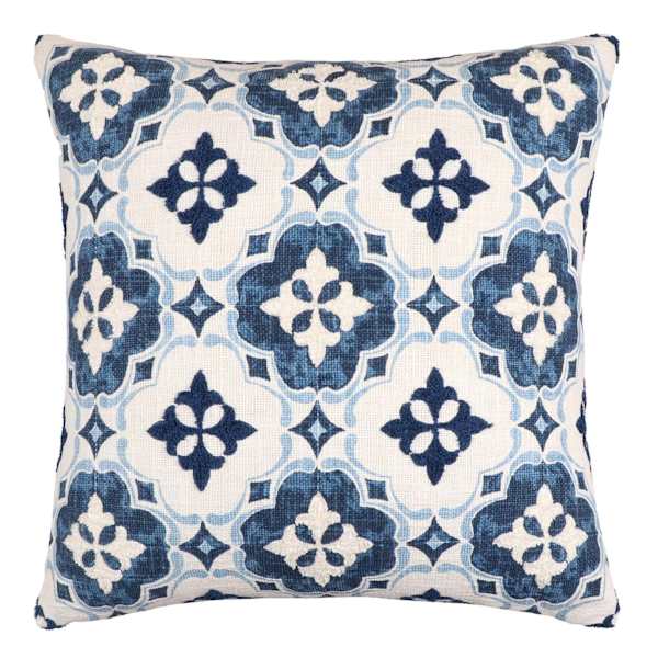 at home Blue Coastal Tile Embroidered Throw Pillow 18"