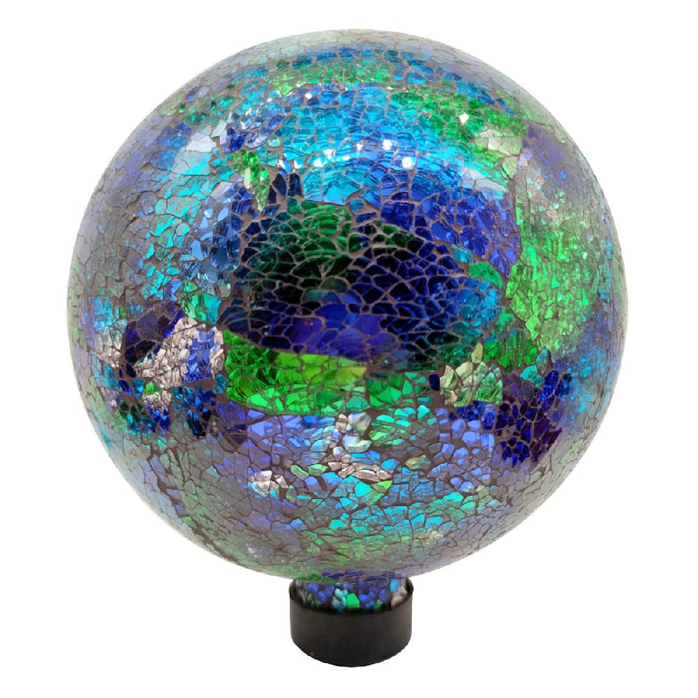 At Home Blue & Green Mosaic Glass Garden Gazing Ball 10"