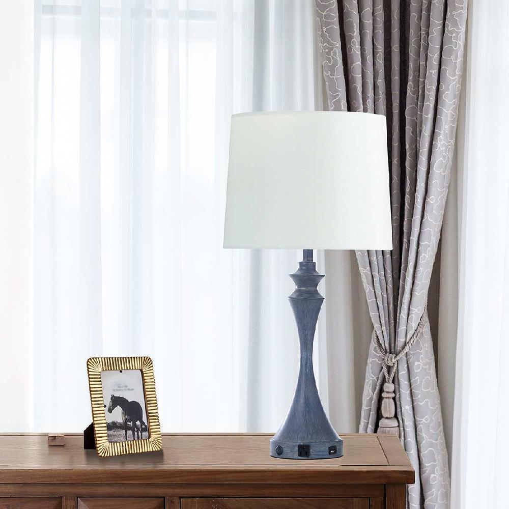 At Home Blue Hourglass Metal Large Large Table Lamp Base With USB 24"