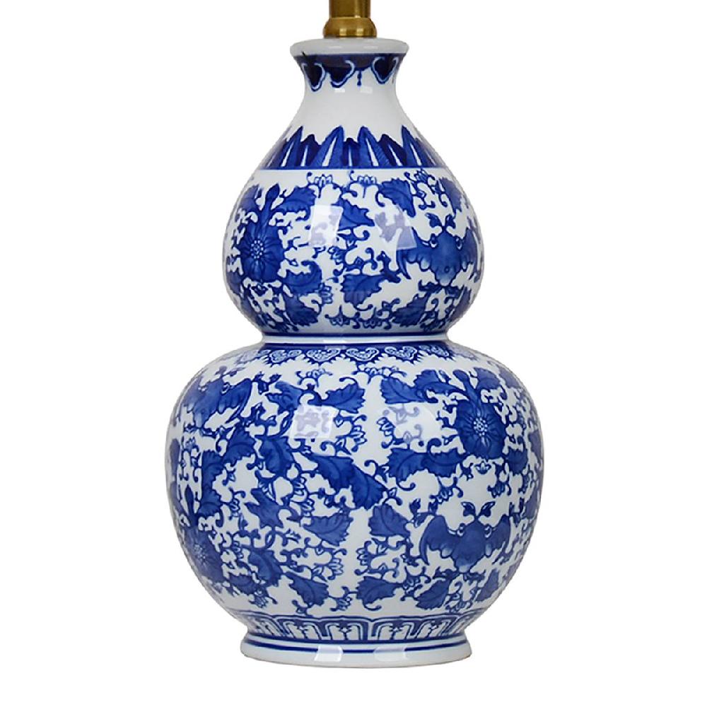 At Home Blue & White Chinoiserie Double Gourd Medium Table Lamp With Shade 24"