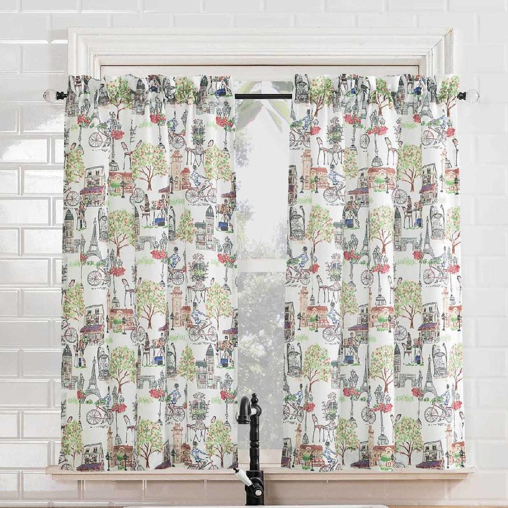 At Home Bonjour White Floral Small Tiered Window Curtain 54x36