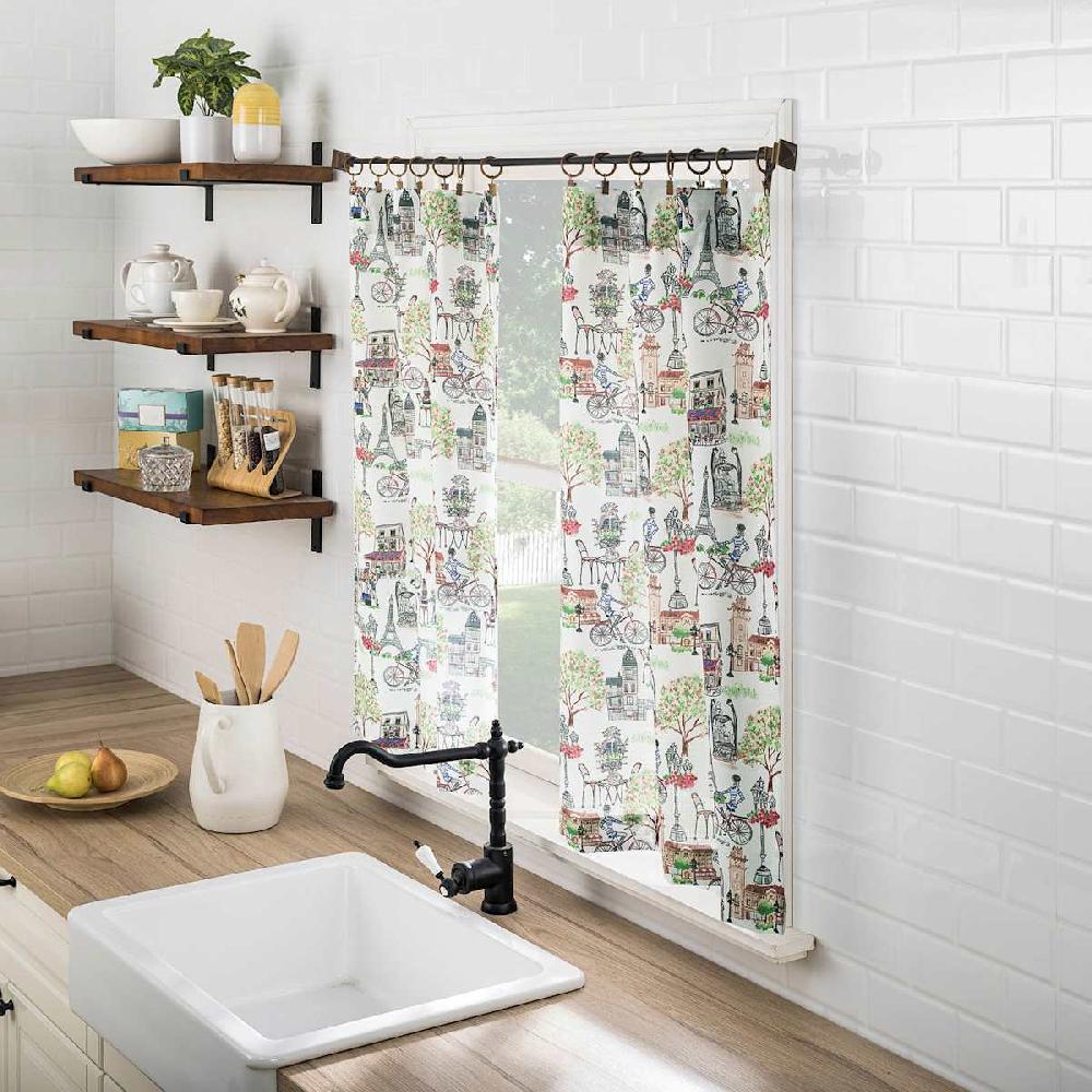 At Home Bonjour White Floral Small Tiered Window Curtain 54x36