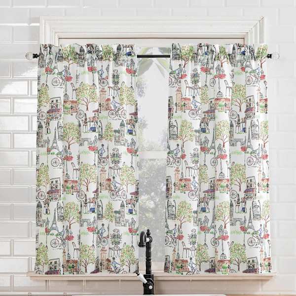 at home Bonjour White Floral Small Tiered Window Curtain 54x36