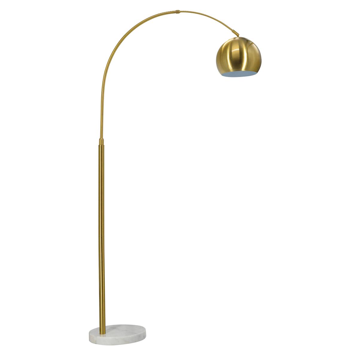At Home Brass Arc Floor Lamp With Marble Base & Metal Dome Shade 70"
