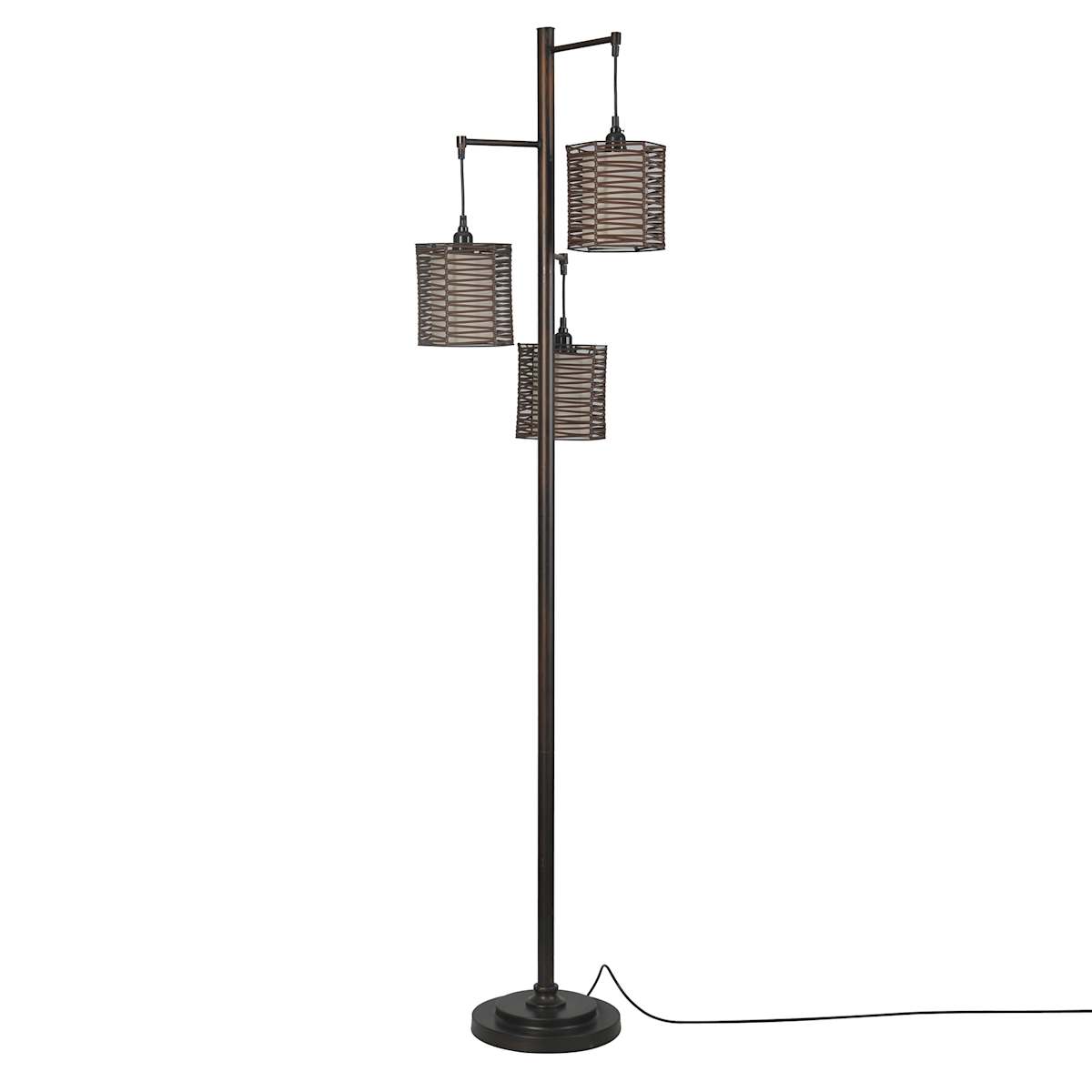At Home Bronze 3-Light Floor Lamp With Rattan Shades 71"