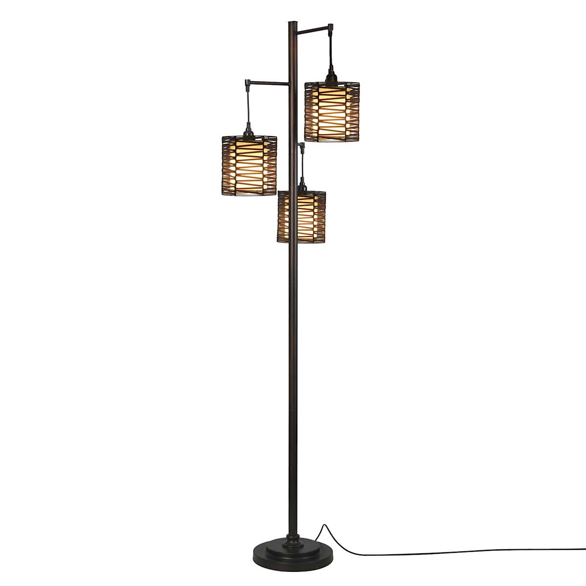 At Home Bronze 3-Light Floor Lamp With Rattan Shades 71"