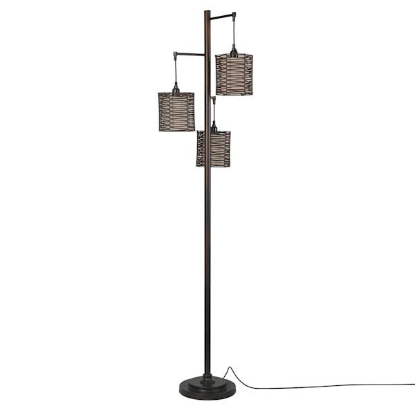 at home Bronze 3-Light Floor Lamp with Rattan Shades 71"
