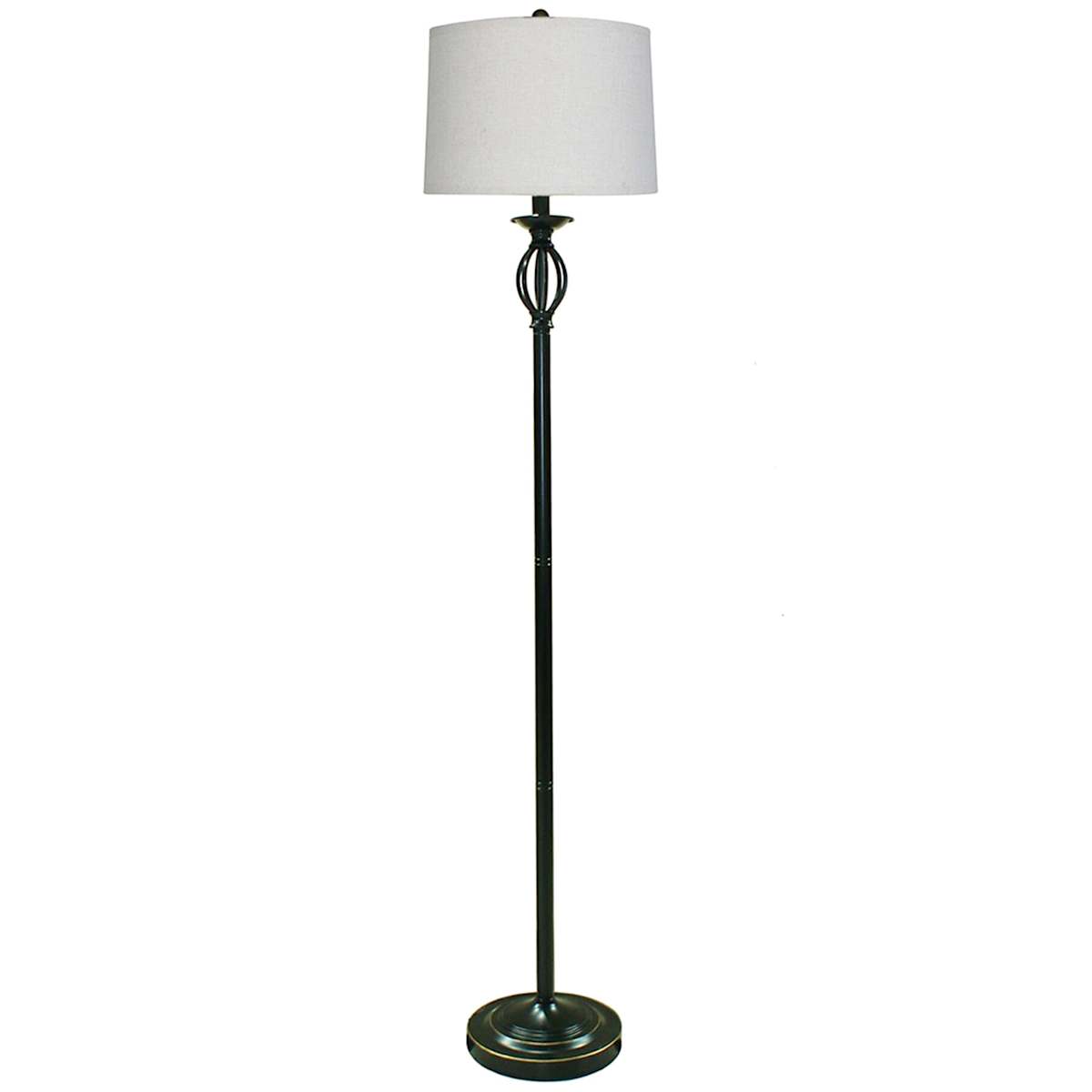 At Home Bronze Finish Spindle Floor Lamp With Oatmeal Fabric Drum Shade 60"
