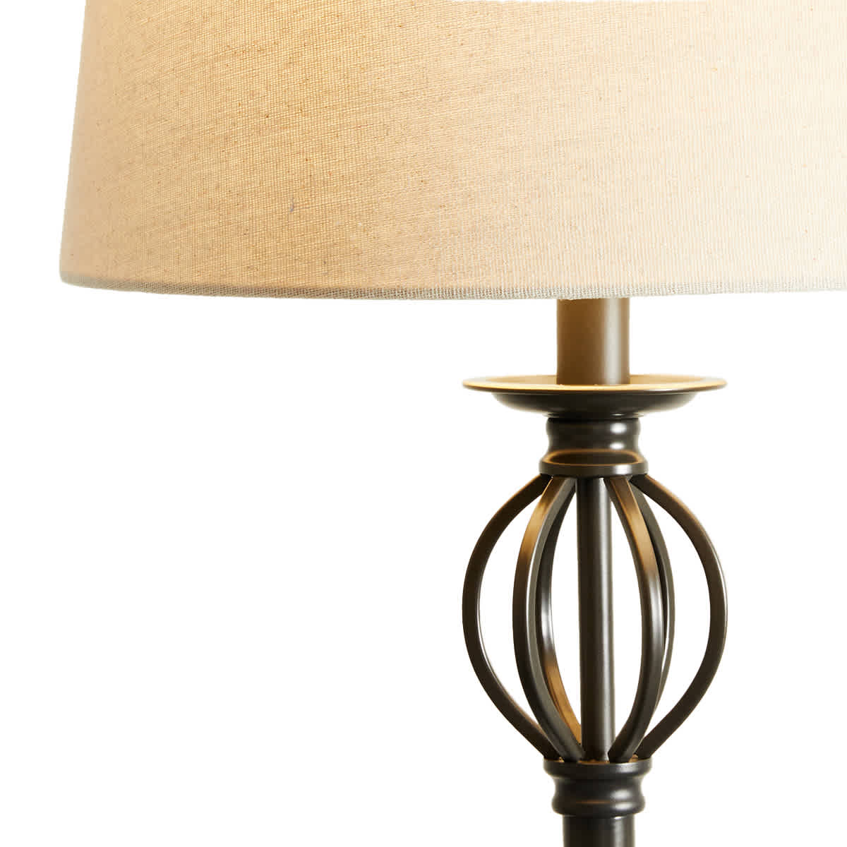 At Home Bronze Finish Spindle Floor Lamp With Oatmeal Fabric Drum Shade 60"