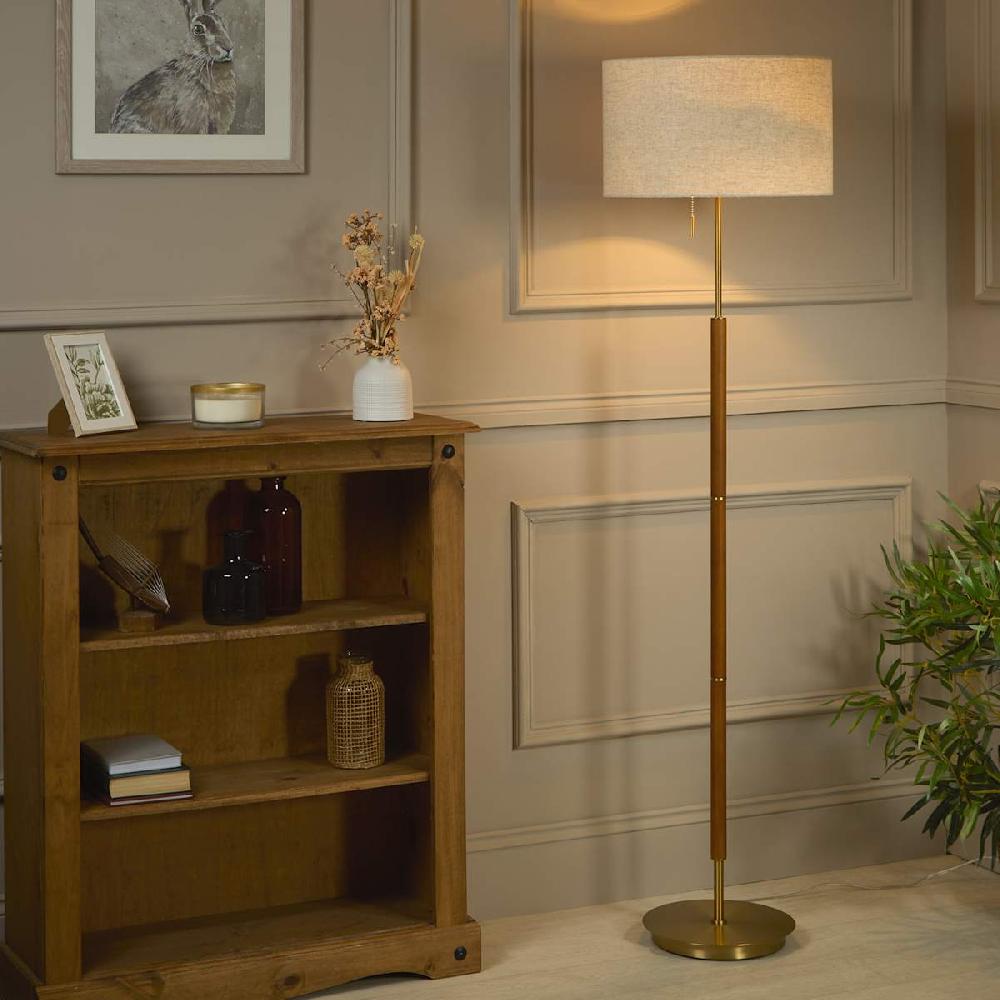 At Home Brown Wood And Metal Floor Lamp With Shade 68"