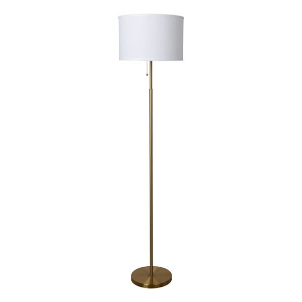 at home Brushed Brass Stick Floor Lamp with White Fabric Drum Shade 62"
