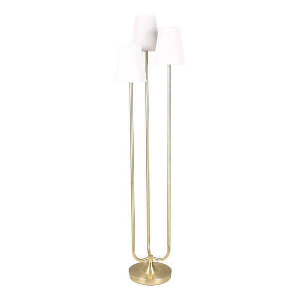 at home Brushed Brass Triple Head Floor Lamp with White Fabric Shades 65"