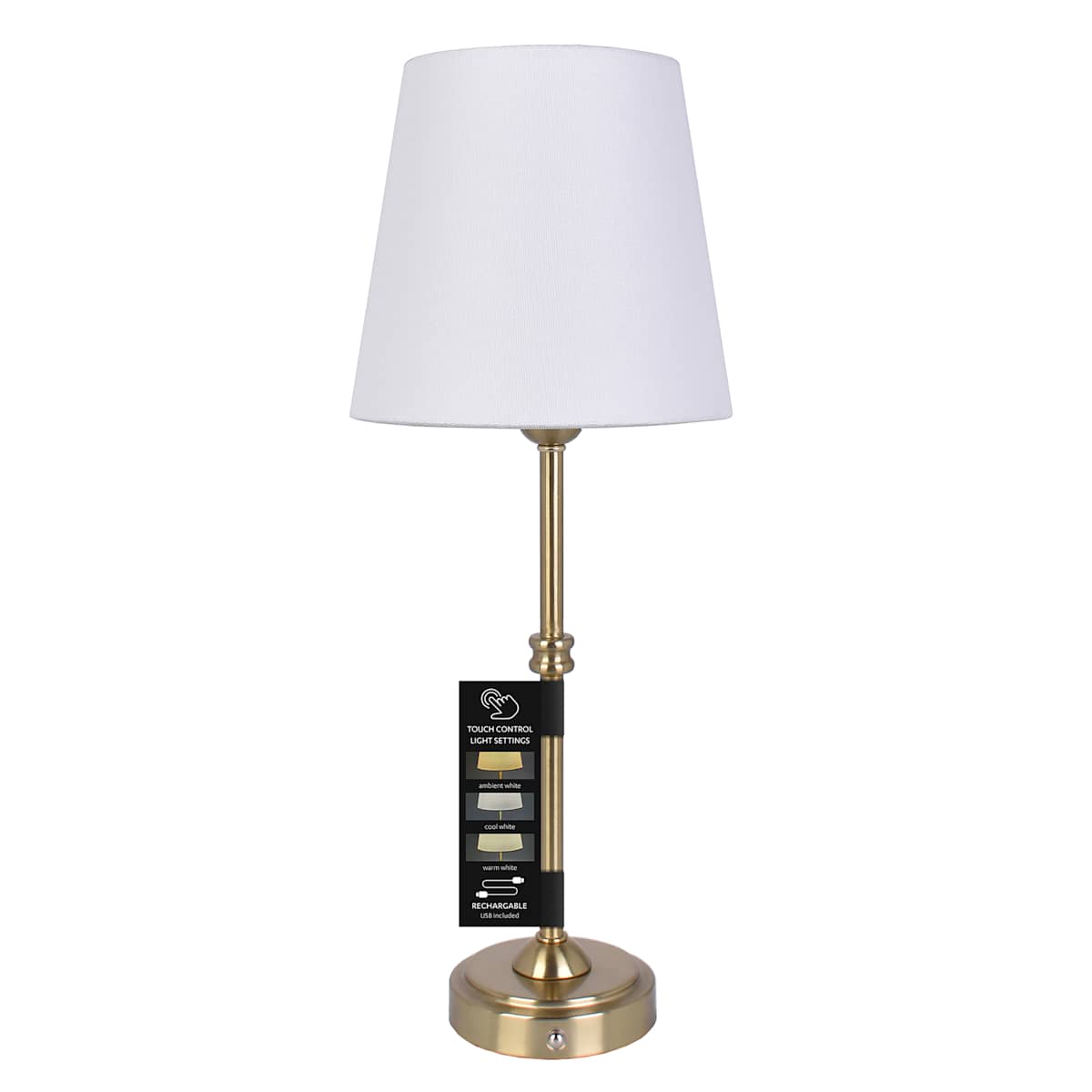 At Home Brushed Gold Touch Dimmer Portable Rechargeable Buffet Small Table Lamp With Shade 18"