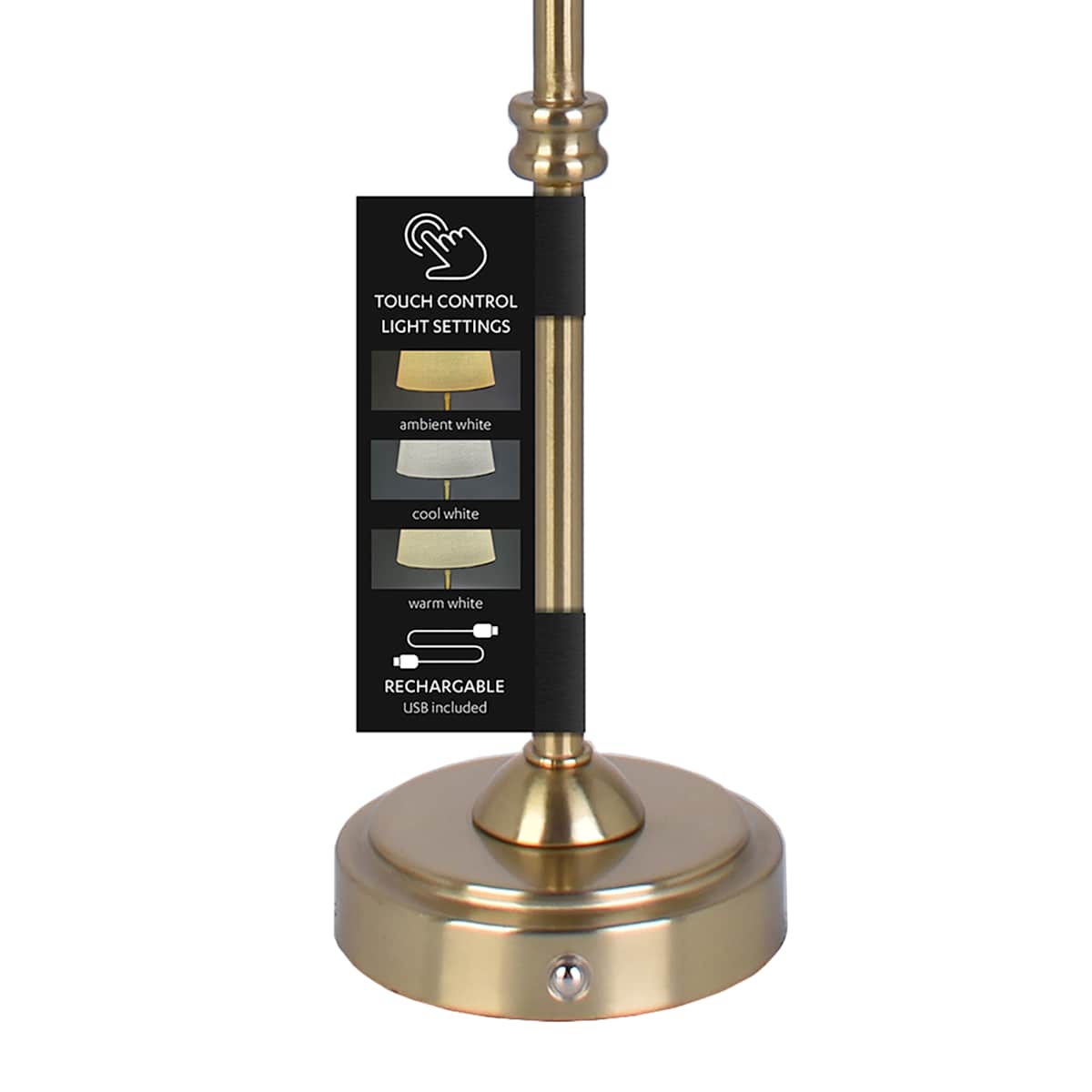 At Home Brushed Gold Touch Dimmer Portable Rechargeable Buffet Small Table Lamp With Shade 18"