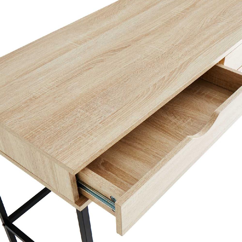 At Home Burnaby Wood & Metal Desk Natural Wood Finish