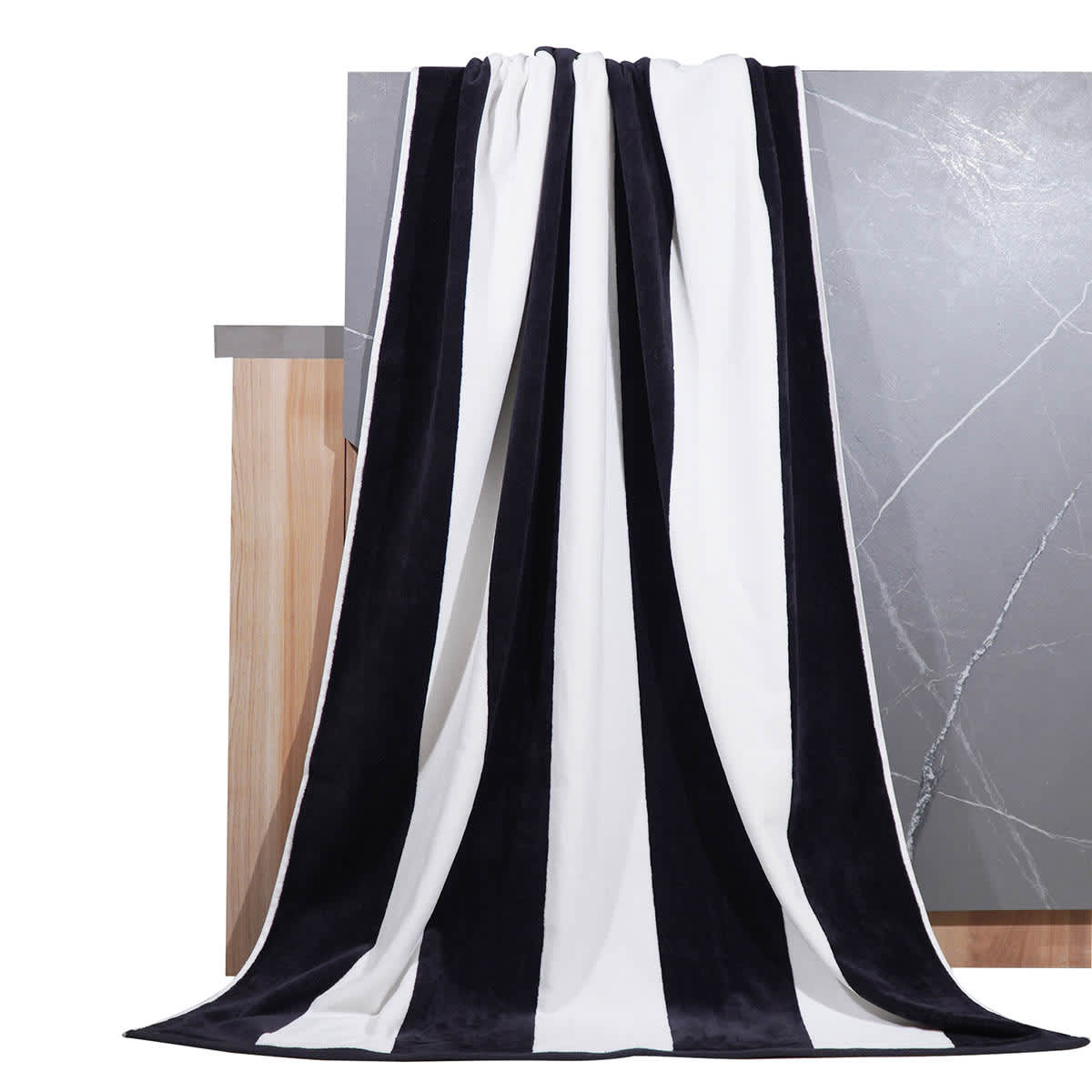 At Home Cabana Black & White Reversible Beach Towel 40x72