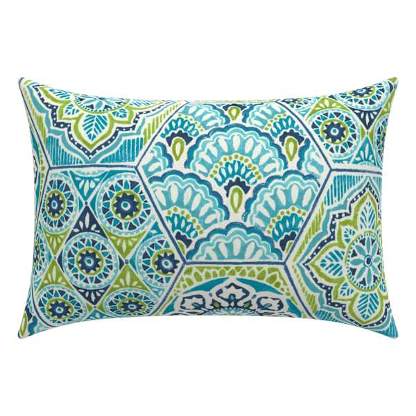 at home Calista Teal Lumbar Outdoor Throw Pillow 14x20