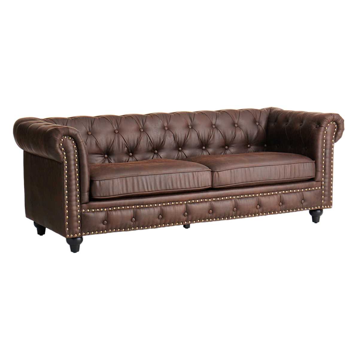 At Home Chesterfield Brown Faux Leather Tufted Sofa 79"