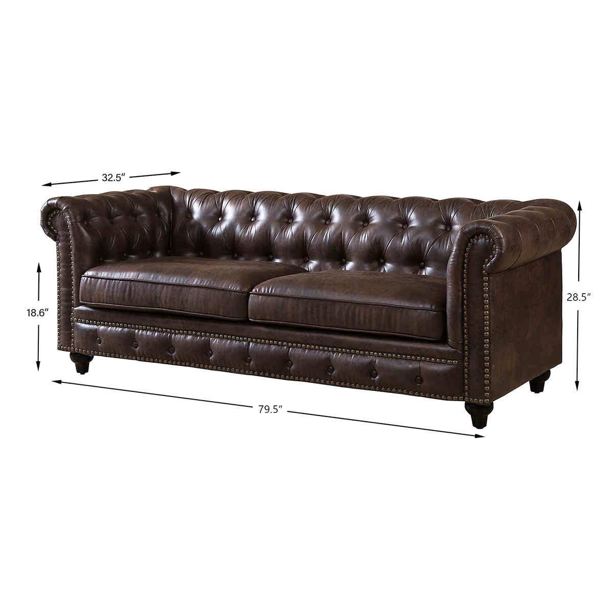 At Home Chesterfield Brown Faux Leather Tufted Sofa 79"