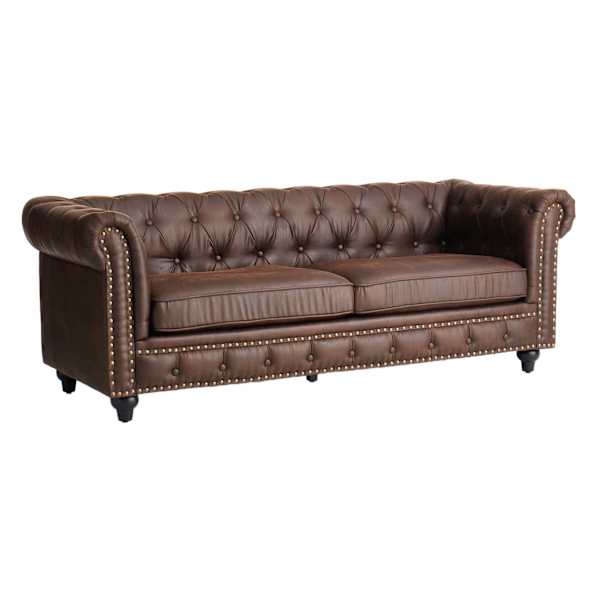at home Chesterfield Brown Faux Leather Tufted Sofa 79"