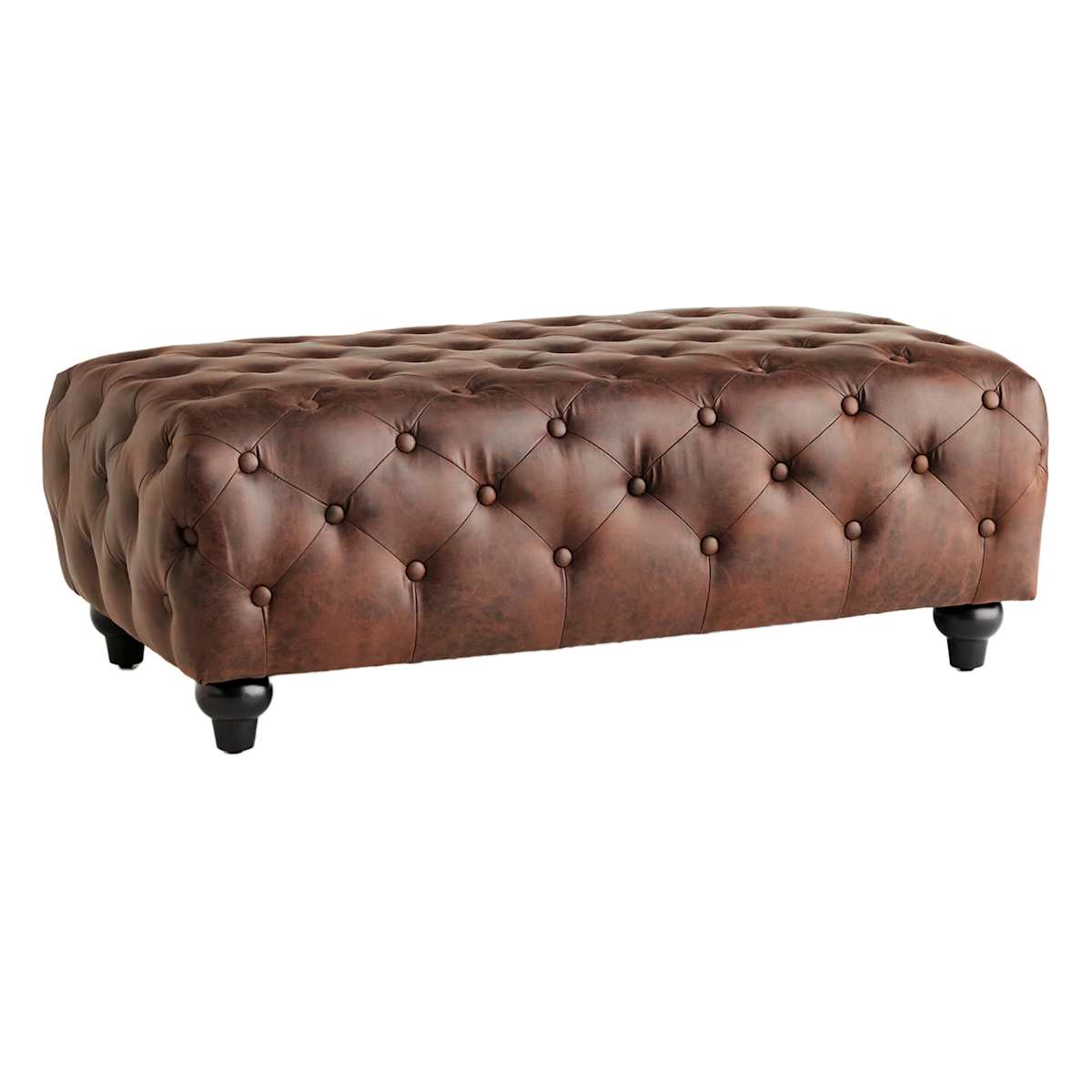 At Home Chesterfield Tufted Brown Faux Leather Ottoman
