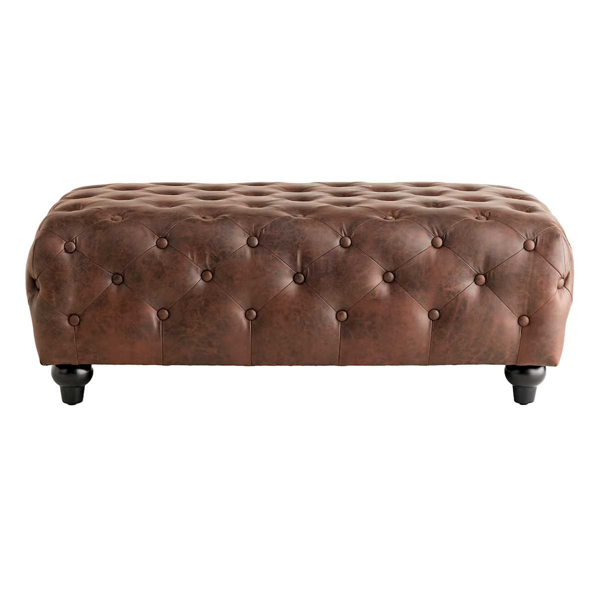 At Home Chesterfield Tufted Brown Faux Leather Ottoman