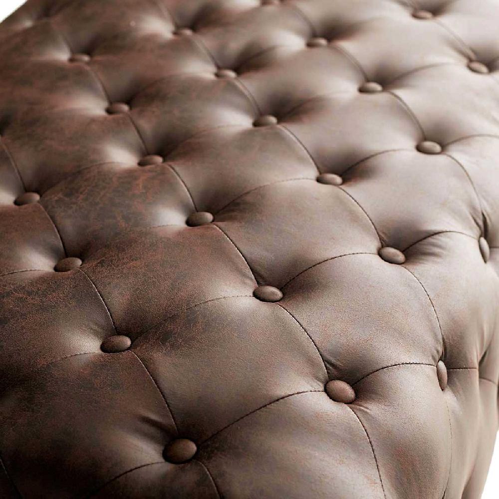 At Home Chesterfield Tufted Brown Faux Leather Ottoman