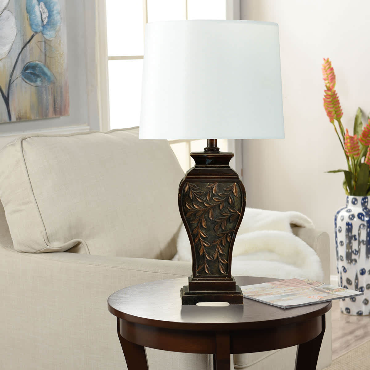 At Home Chestnut Leaf Patterned Medium Table Lamp Base 21"