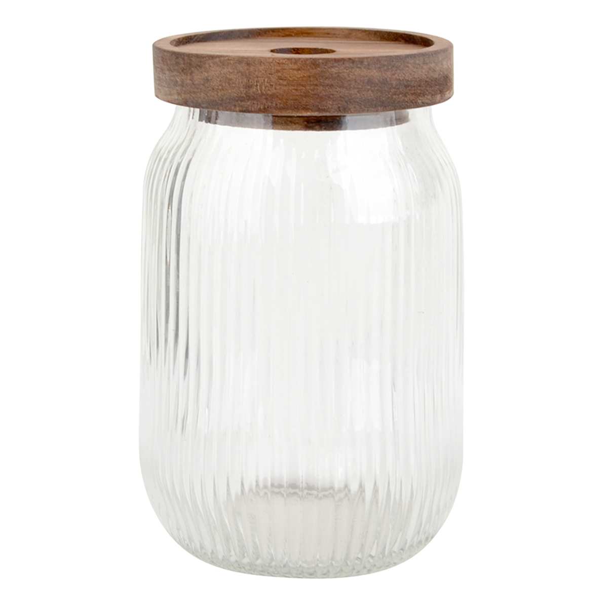 At Home Clear Ribbed Glass Canister With Wooden Lid 24oz