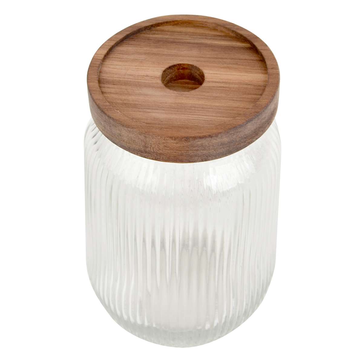 At Home Clear Ribbed Glass Canister With Wooden Lid 24oz