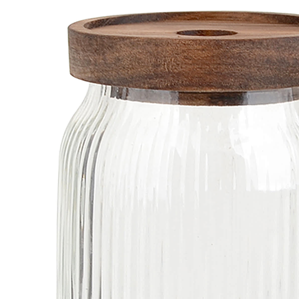 At Home Clear Ribbed Glass Canister With Wooden Lid 24oz