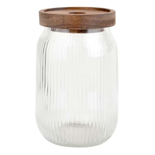 at home Clear Ribbed Glass Canister with Wooden Lid 24oz