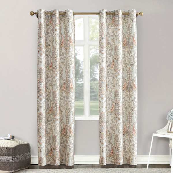 at home Coral Paisley Damask Light Filtering Grommet Curtain Panel 84"