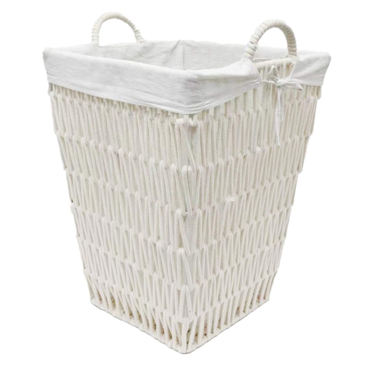 At Home Cotton Rope Laundry Hamper With Removable Liner White