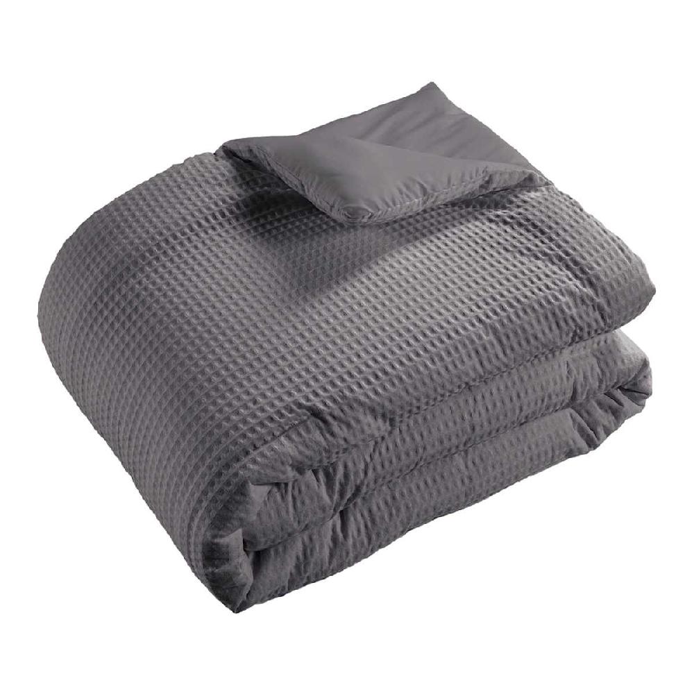 At Home Crosby St. 3-Piece Grey Washed Cotton Waffle Comforter Set Full/Queen