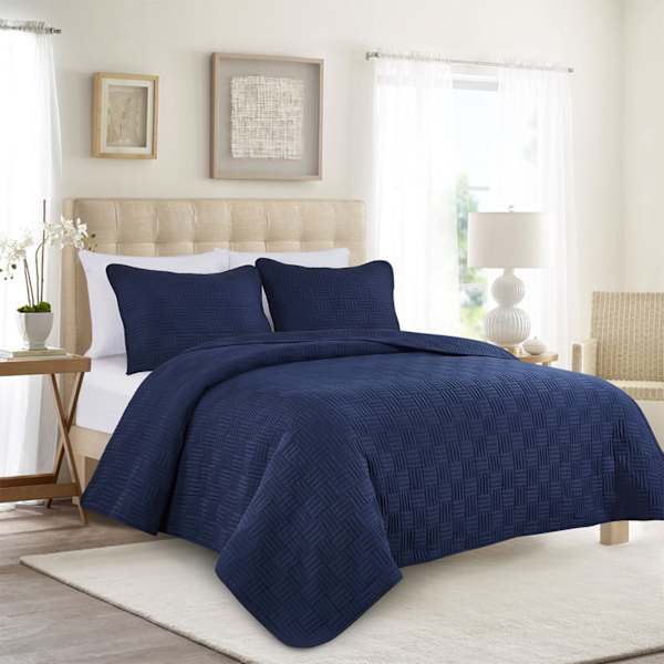 at home Crosby St. 3-Piece Navy Blue Washed Microfiber Quilt Set King