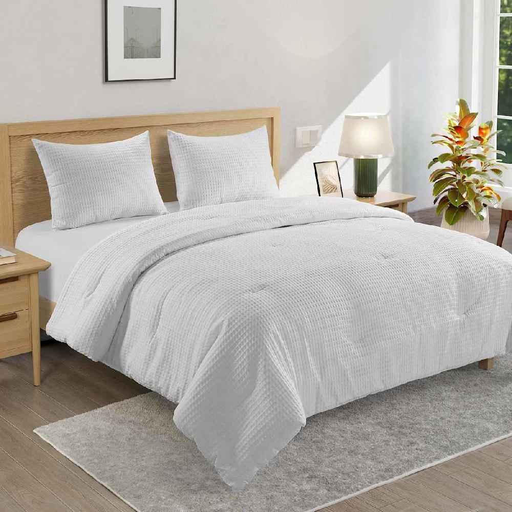 At Home Crosby St. 3-Piece White Washed Cotton Waffle Comforter Set Full/Queen