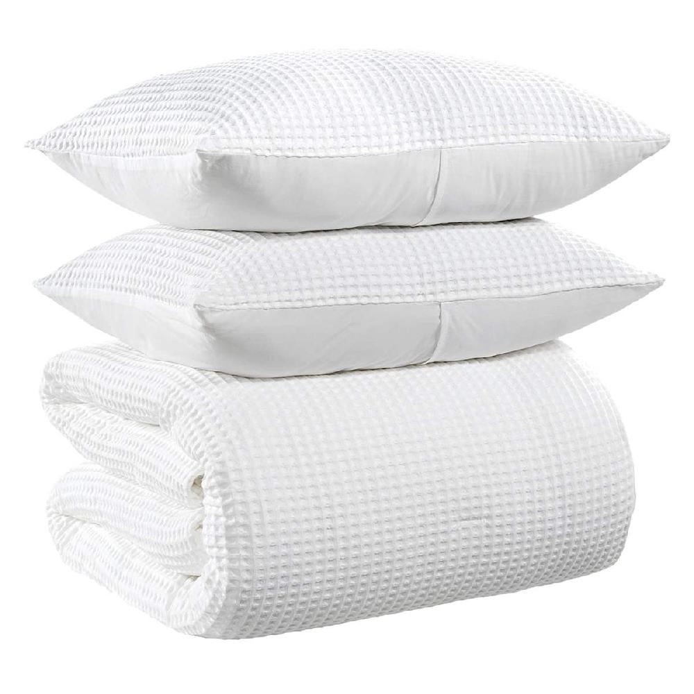 At Home Crosby St. 3-Piece White Washed Cotton Waffle Comforter Set Full/Queen