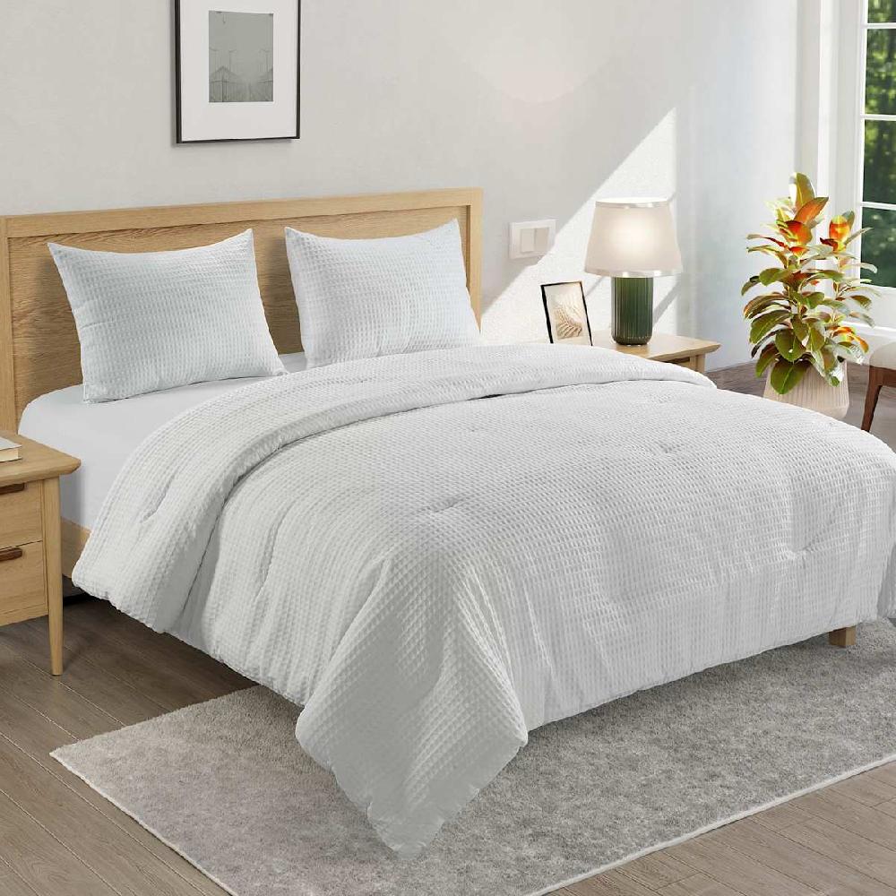 At Home Crosby St. 3-Piece White Washed Cotton Waffle Comforter Set King