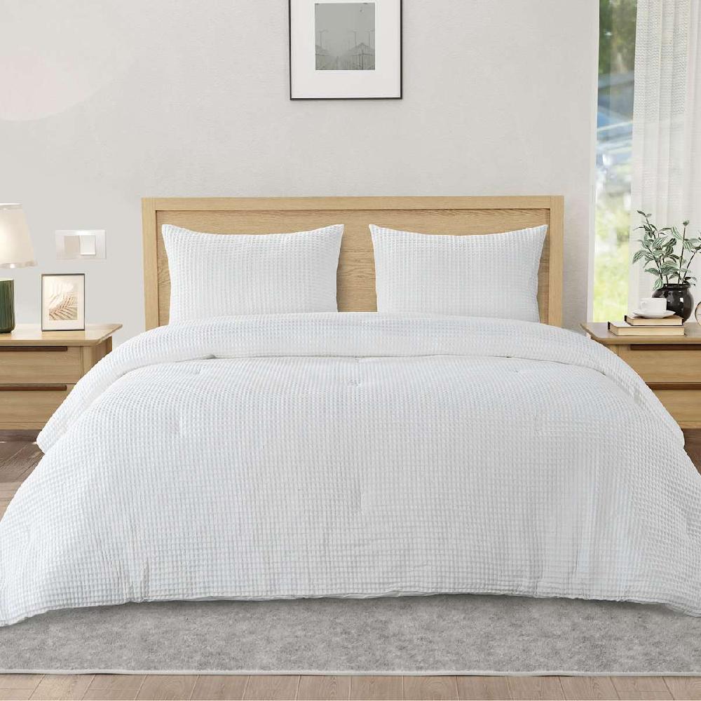 At Home Crosby St. 3-Piece White Washed Cotton Waffle Comforter Set King