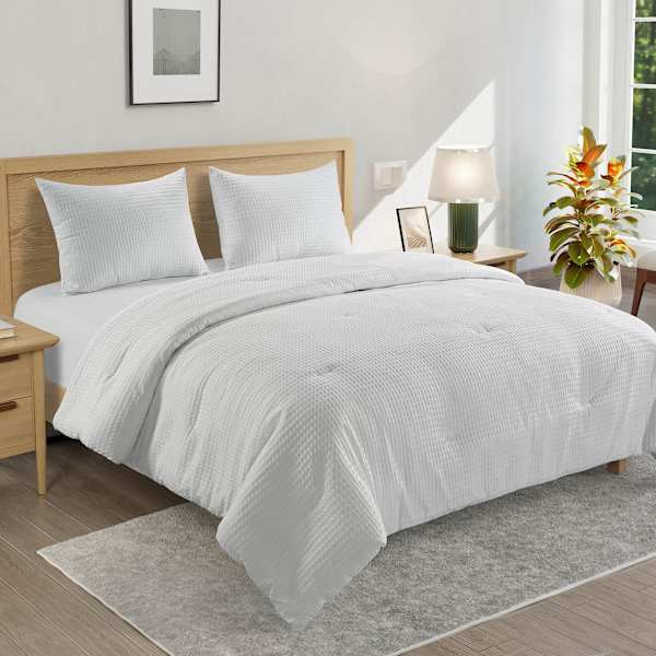 at home Crosby St. 3-Piece White Washed Cotton Waffle Comforter Set King