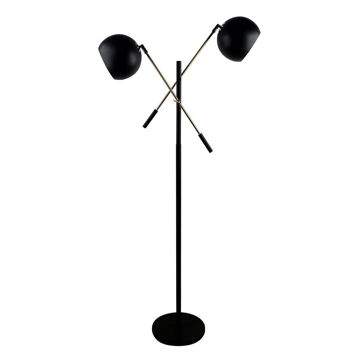 At Home Crosby St. Black 2-Light Finish Floor Lamp With Metal Dome Shade 60"
