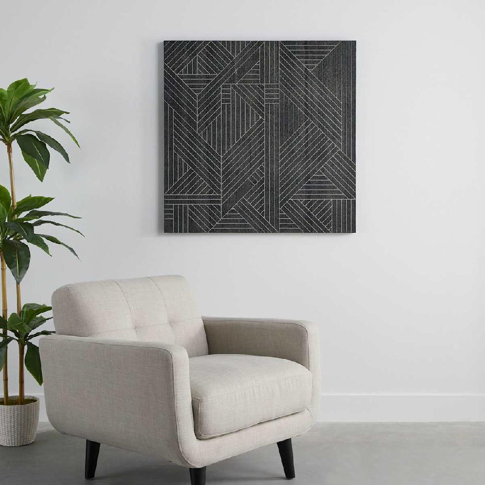At Home Crosby St. Black Abstract Wooden Wall Art 39"